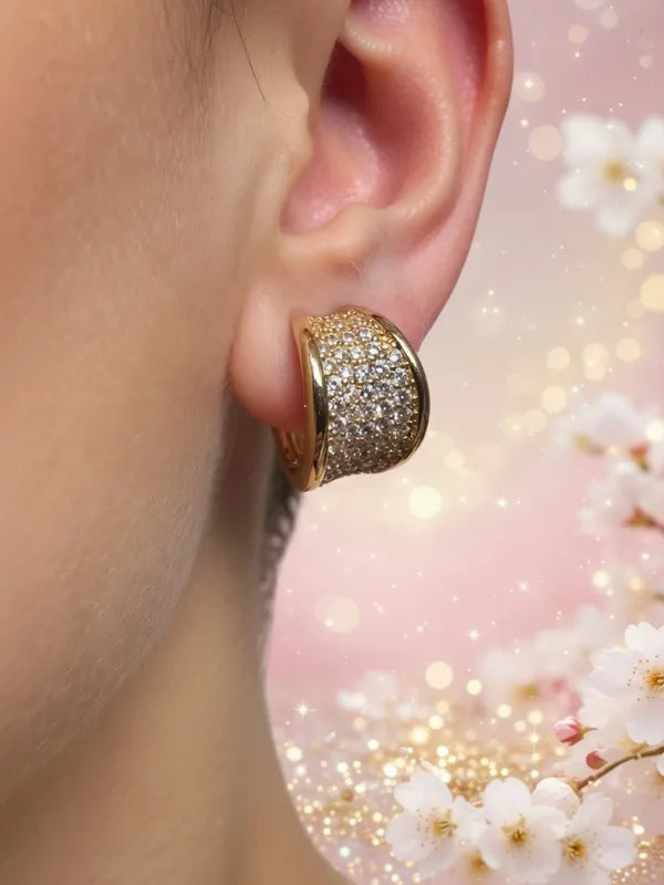 14K WIDW PAVE DIAMOND HUGGIE HOOP EARRING
