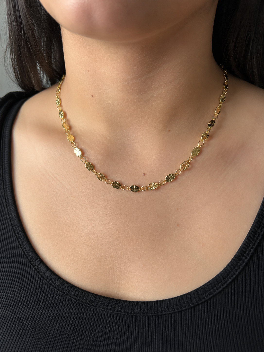 14K 18 IN DIAMOND CUT STARBURST LINK CHAIN NECKLACE LCC-38290005