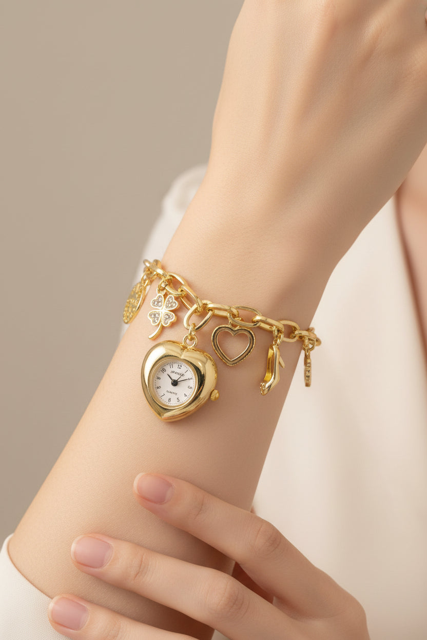 14K CHARM PENDANTS HEART WATCH BRACELET