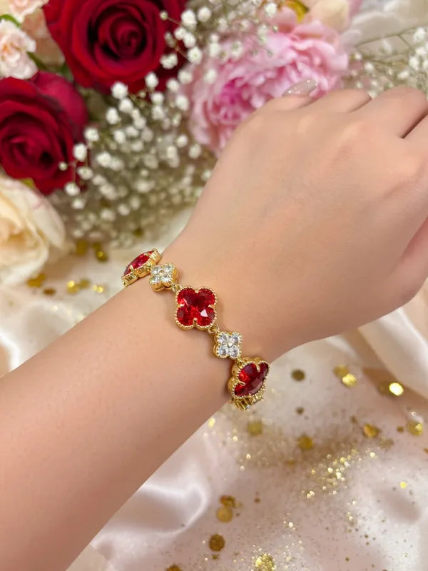 14K RED CLOVER TENNIS BRACELET