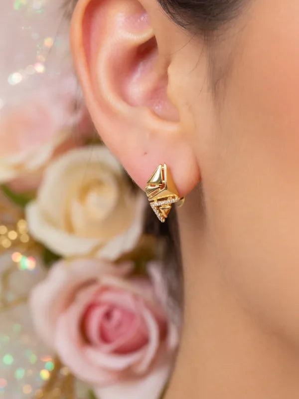 14K CLEAR ORIGAMI TRIANGLE HUGGIE EARRING X001108197