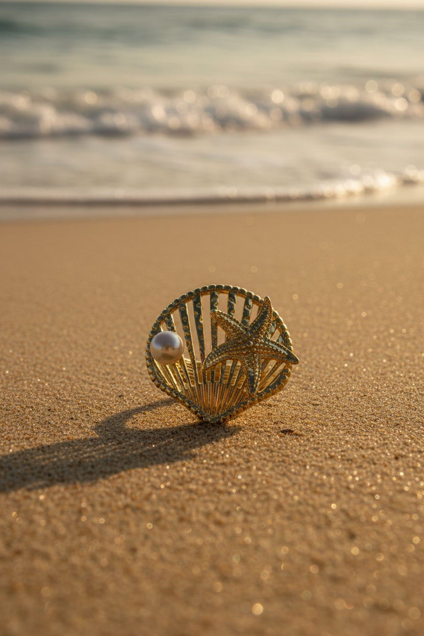 14K PEARL SEASHELL RING