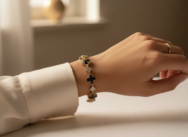 14K SMOKEY BROWN CRYSTAL CLOVER TENNIS BRACELET