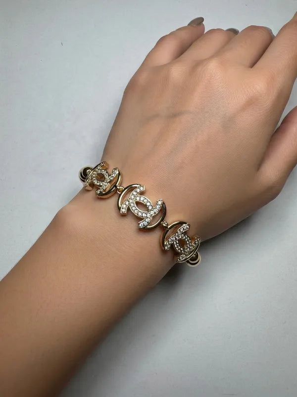 14K INSP CHANEL TRIPLE  CC RHINESTONE CHARM BRACELET