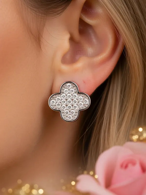 WHG CLEAR CLOVER FRENCH HOOP EARRING