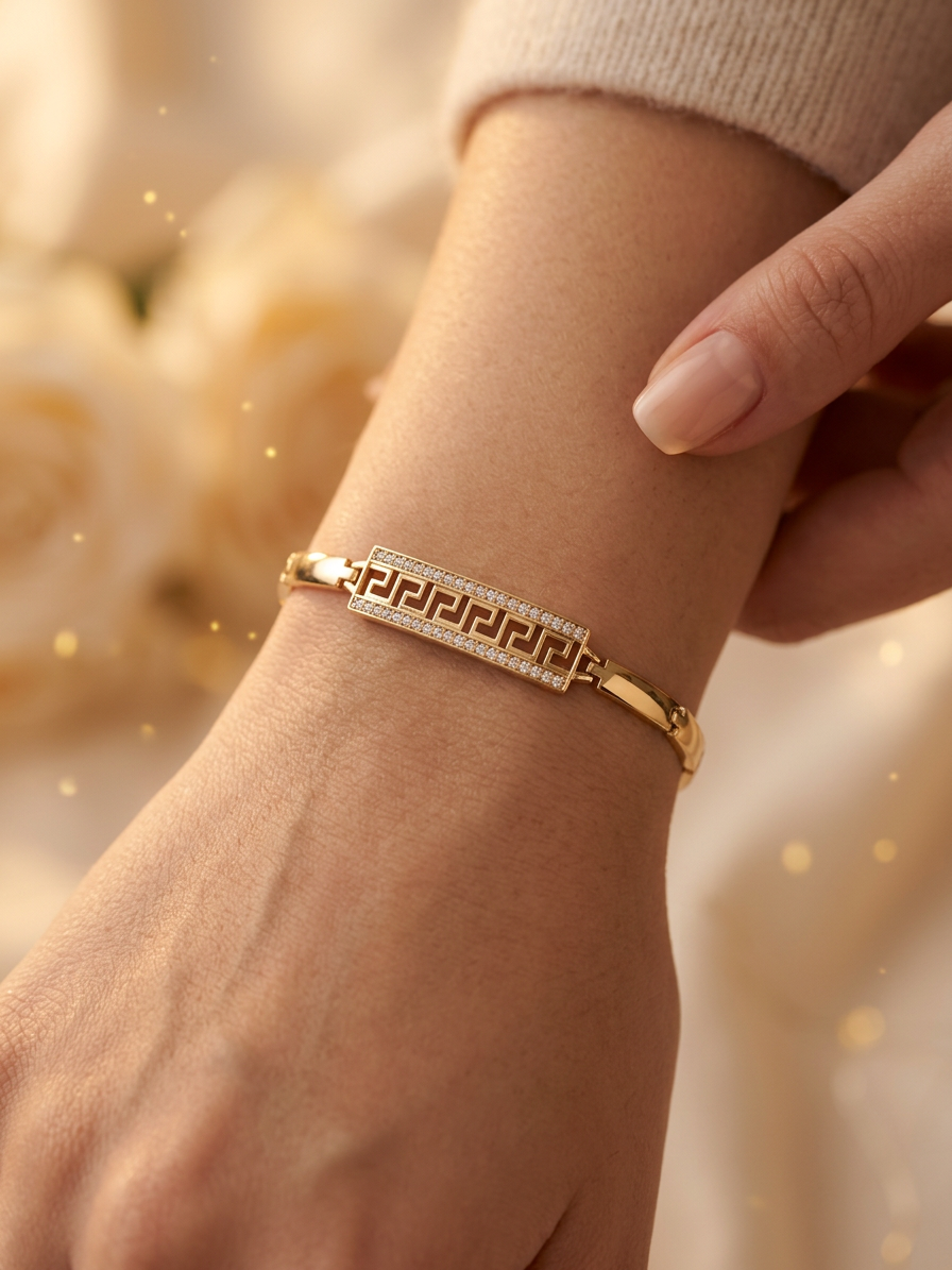 14K GREEK KEY ID BRACELET