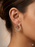 14K PAVE CRYSTAL CRESCENT HOOP EARRING