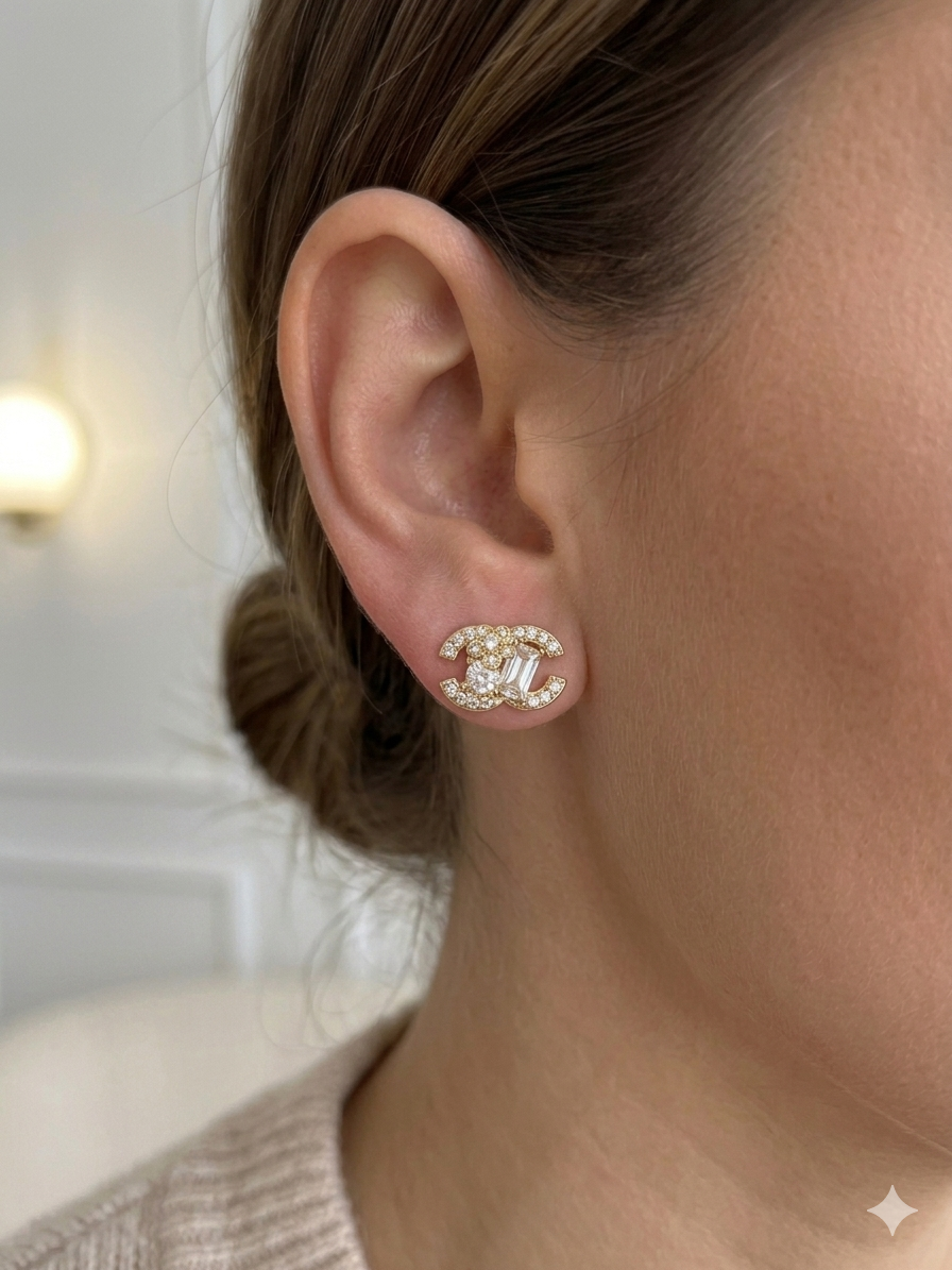 14K INSP CHANEL MIXED-CRYSTAL CAMELLIA CC EARRING XM1830A