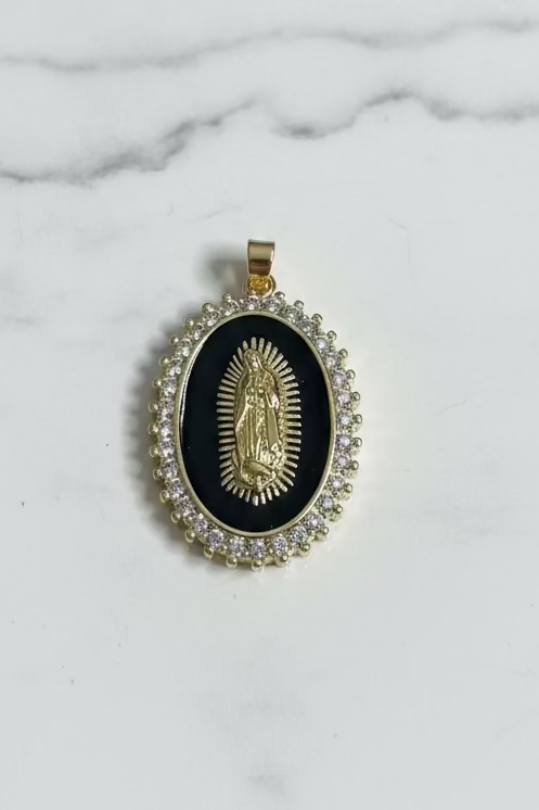 14K BLACK ENAMEL GUADALUPE VIRGIN PENDNAT