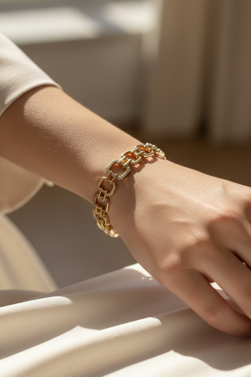 14K CLEAR SQUARE BRACELET CM 7IN