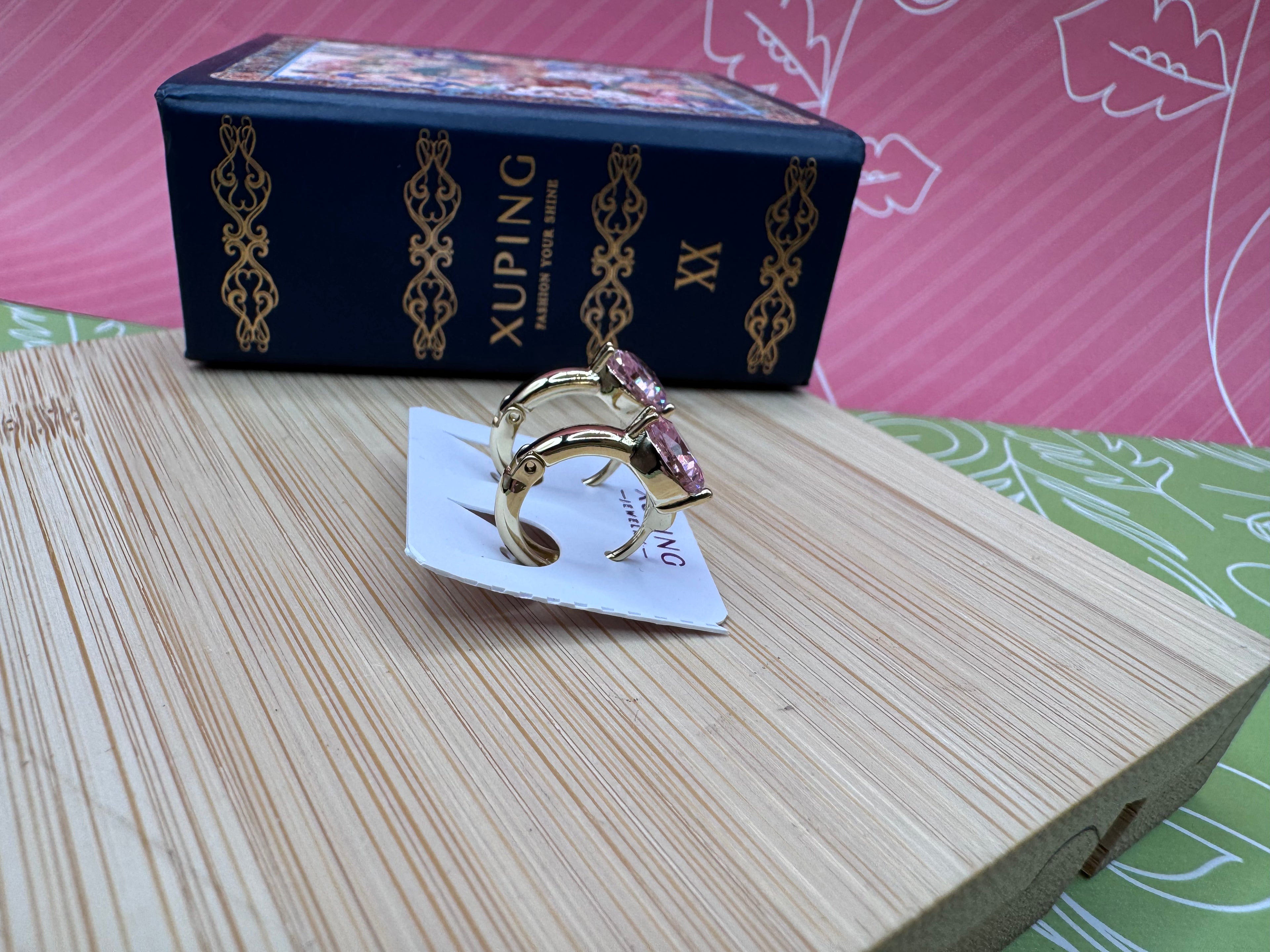 14k Pink Heart Huggie TEXX-0037