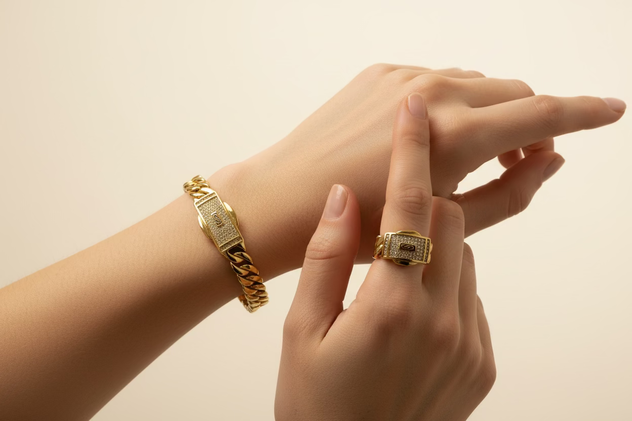 14K MONACO BANGLE AND RING SET KY1257A
