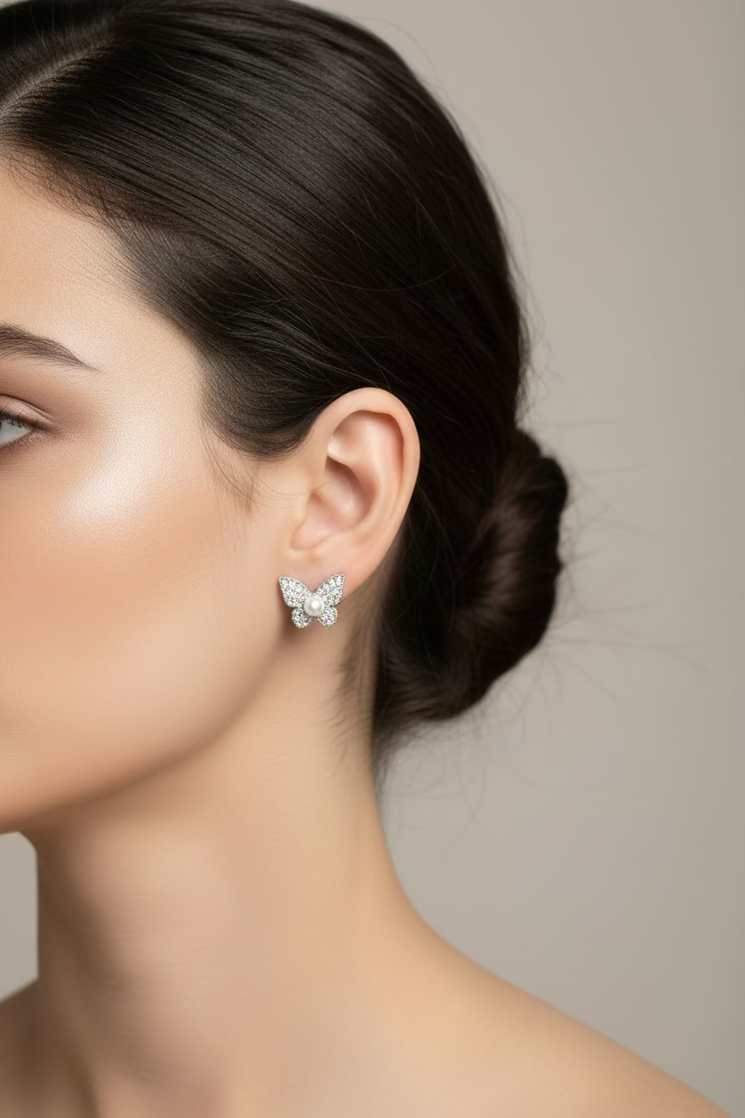 WHG BUTTERFLY PEARL HUGGIE EARRING X001065221