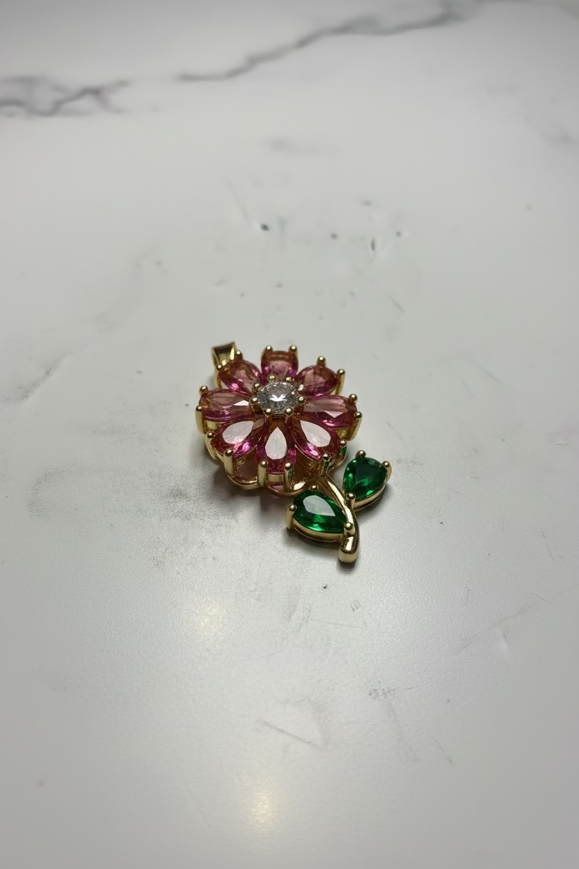 14K RED FLOWER SPINNER PENDANT