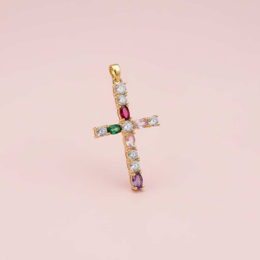 14K MULTICOLOR CROSS PENDANT