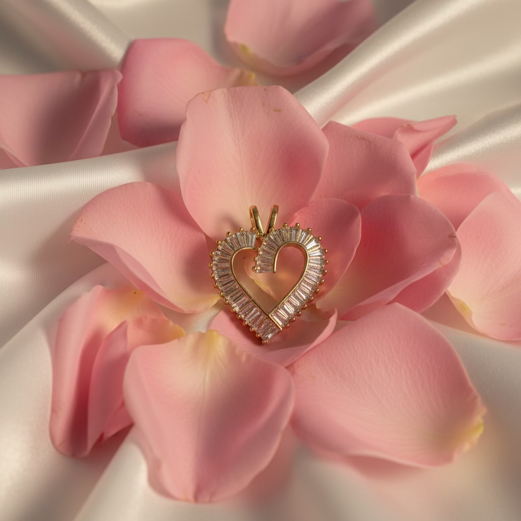14K HEART BAGGUETTE CRYSTAL PENDANT