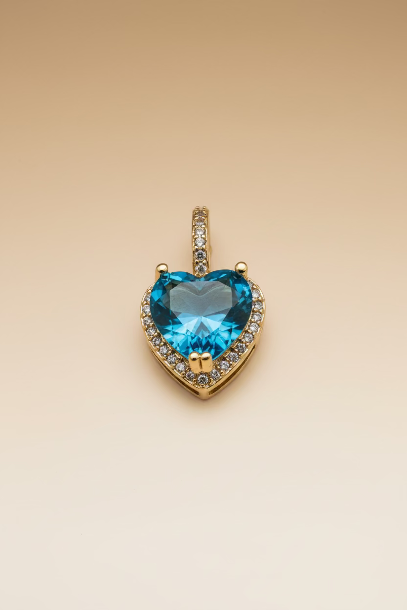 14K AQUA BLUE HEART PENDANT