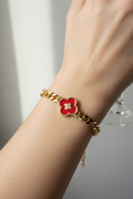 14K RED CLOVER CUBAN LINK BRACELET OS-10730001