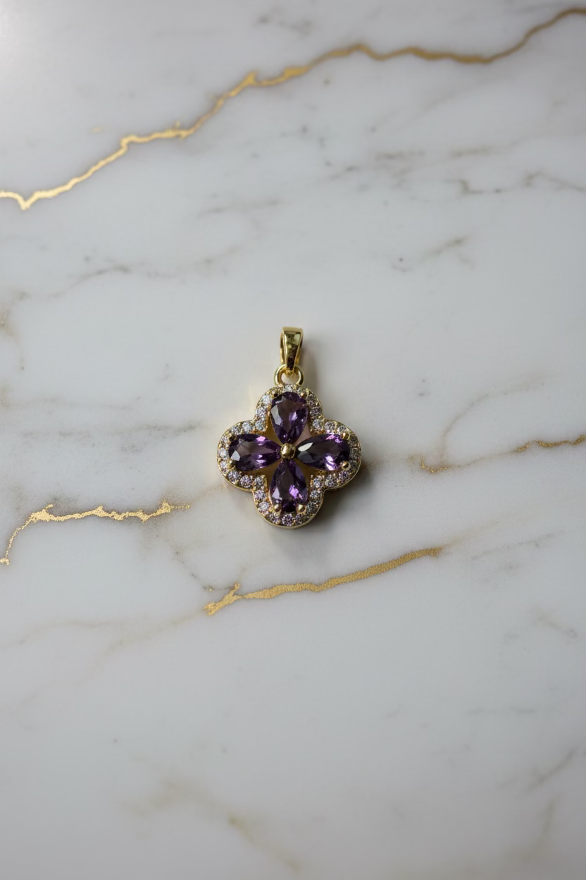 14K PURPLE CLOVER PENDANT