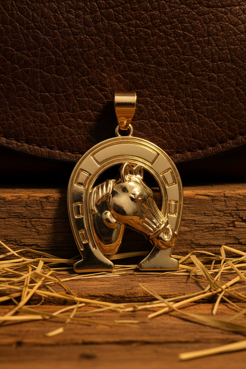 14K HORSE IN HORSESHOE PENDANT