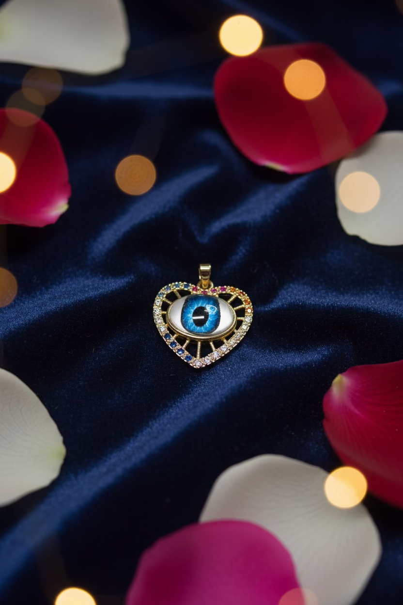 14K EVIL EYE HEART PENDANT