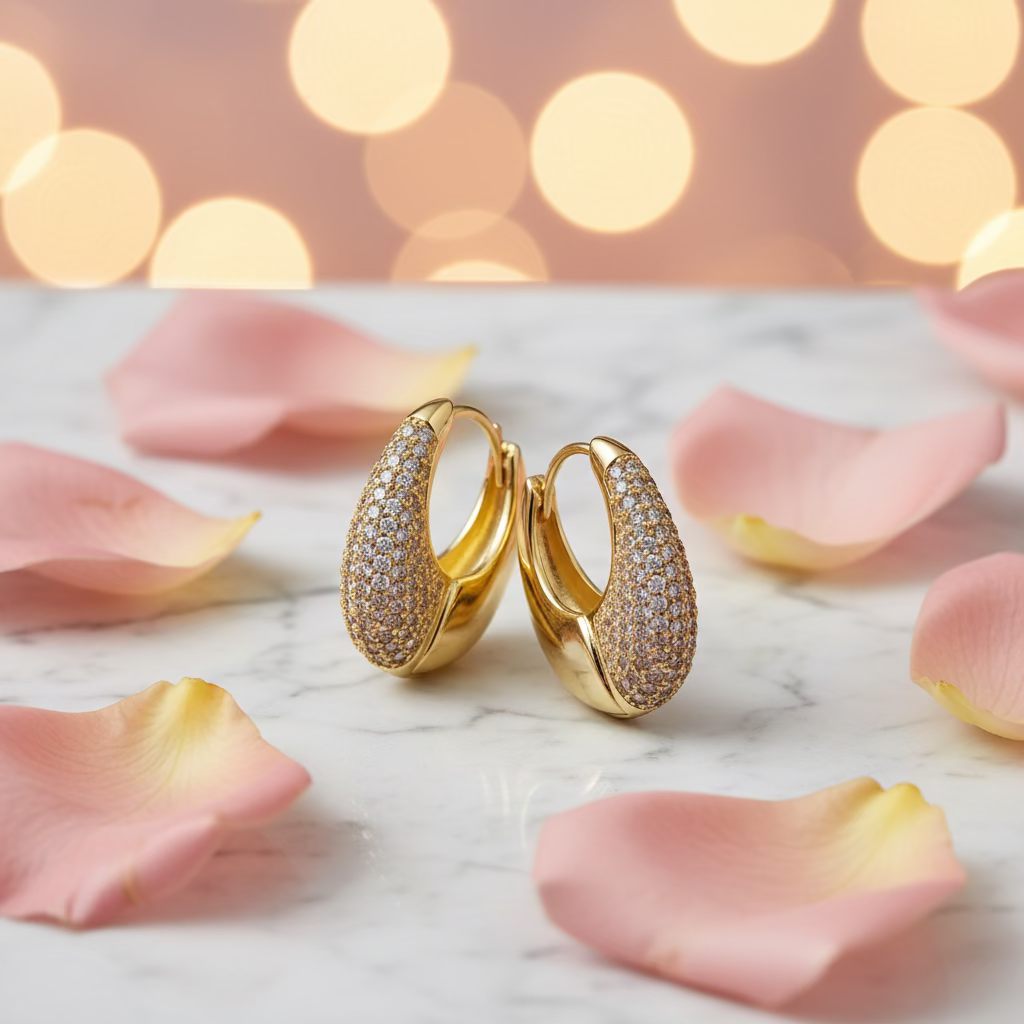 14K CLEAR DROP SHAPED HUGGIE EARRING RQ