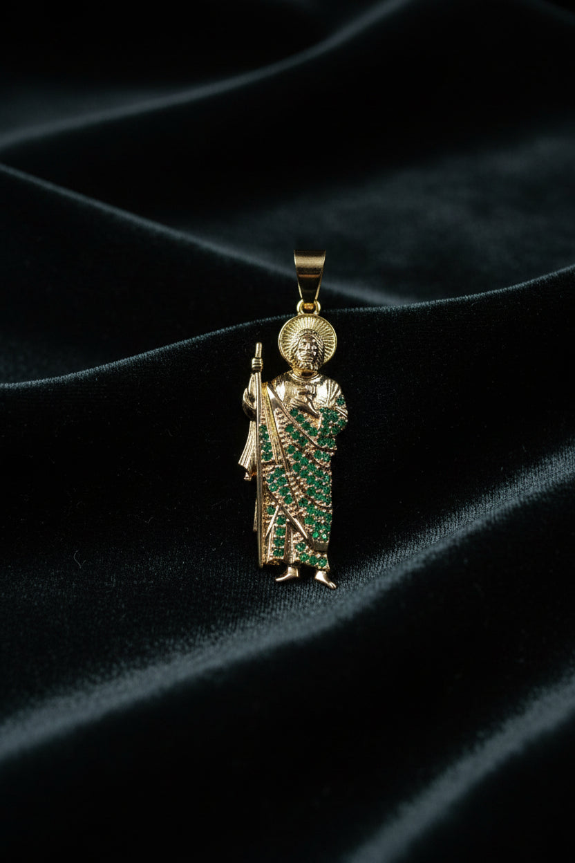 14K GREEN STONES ST. JUDAH PENDANT