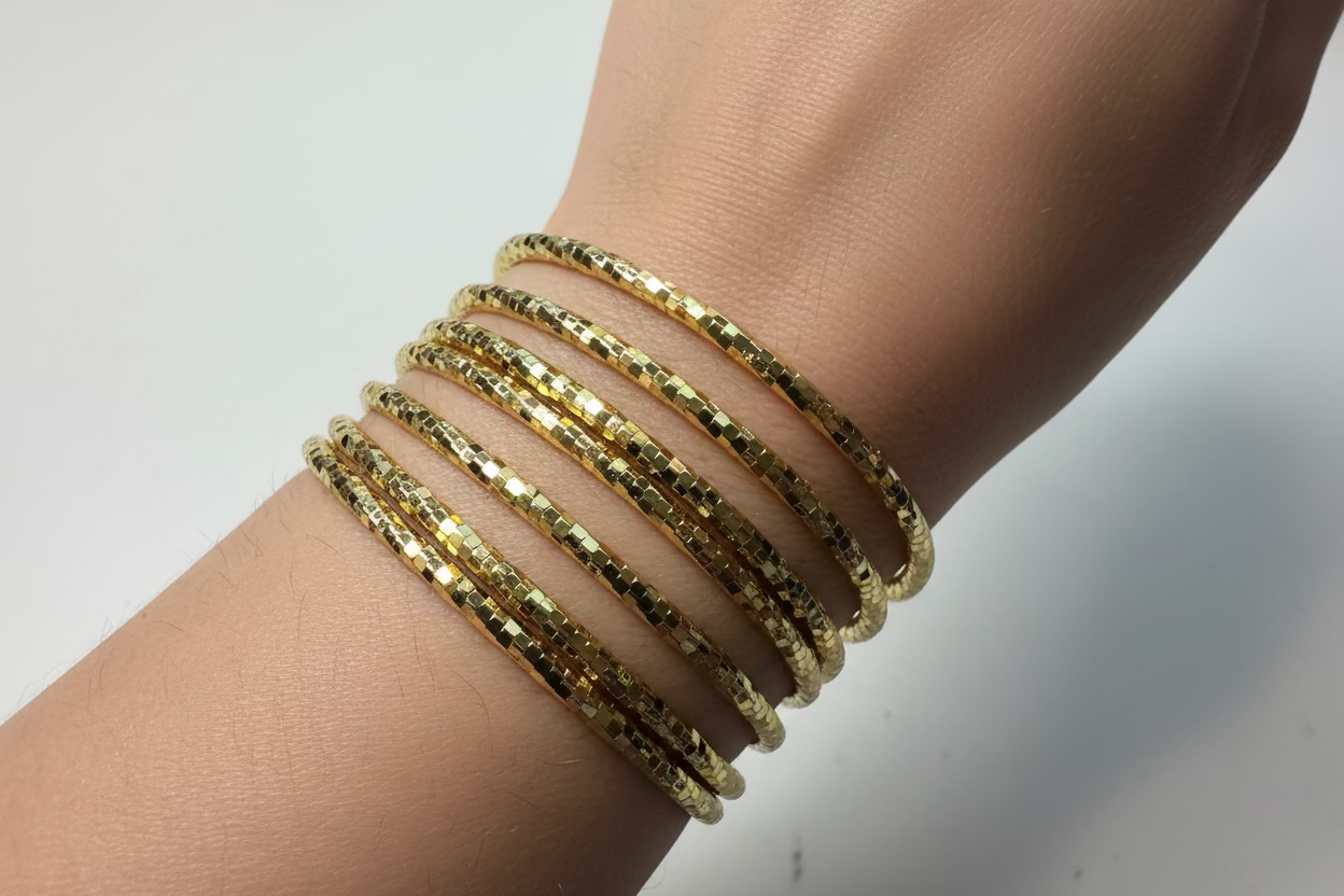 14K 7PC DIAMOND CUT BANGLE SET 3N-68# CH-10030361