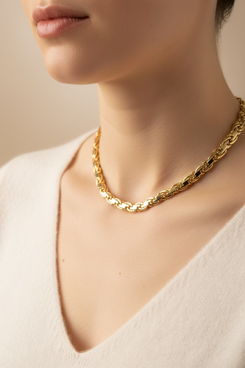 14k 18IN WOVEN HERNES LINK NECKLACE CHAIN 6N-45CM  LCC-38850006