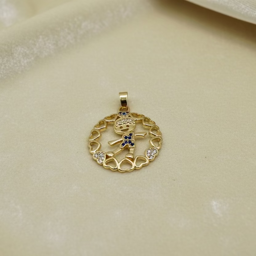 14K BOY HEART CIRCLE PENDANT