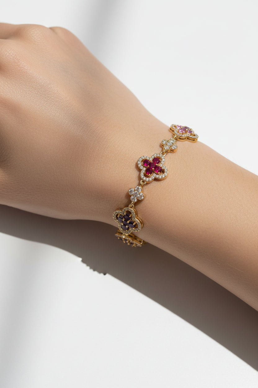 14K 7IN MULTI-COLOR CLOVER LINK TENNIS BRACELET HUANG