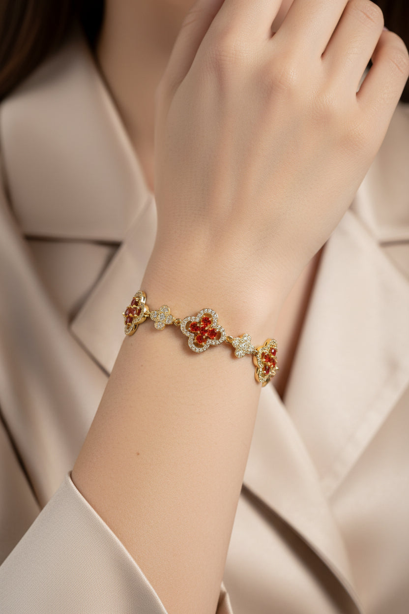 14K 7IN MEDIUM ORANGE CLOVER LINK TENNIS BRACELET HUANG
