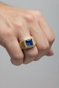 14K DARK BLUE SAPPHIRE SQUARE MENS RING ZM