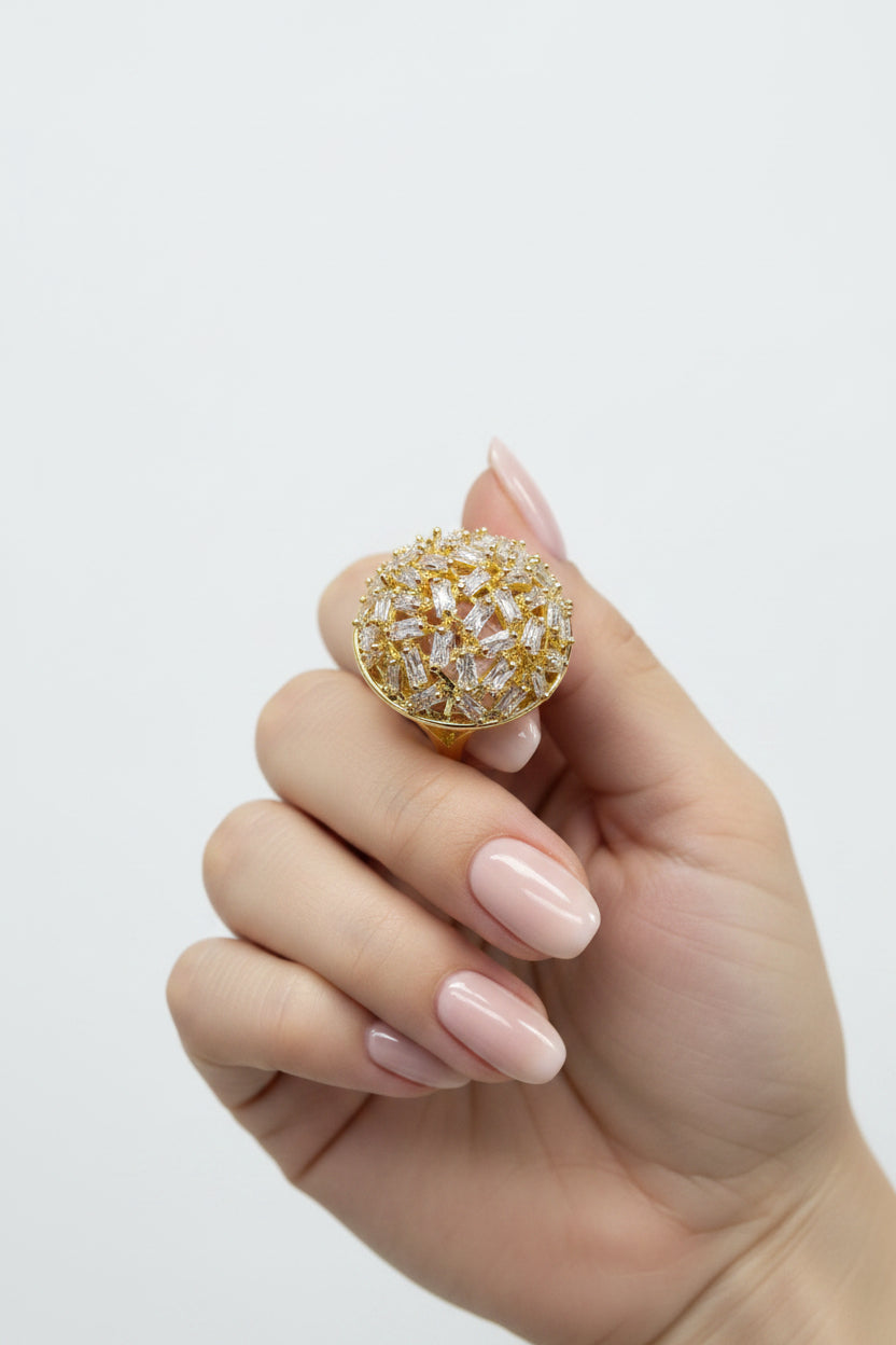 14K CLEAR DANDELION DOME ADJUSTABLE RING ZM