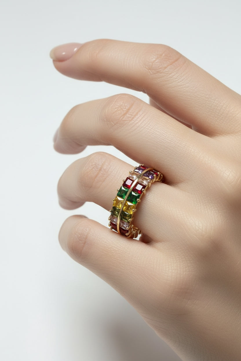14K MULTI-COLOR BAGUETTE ETERNITY BAND