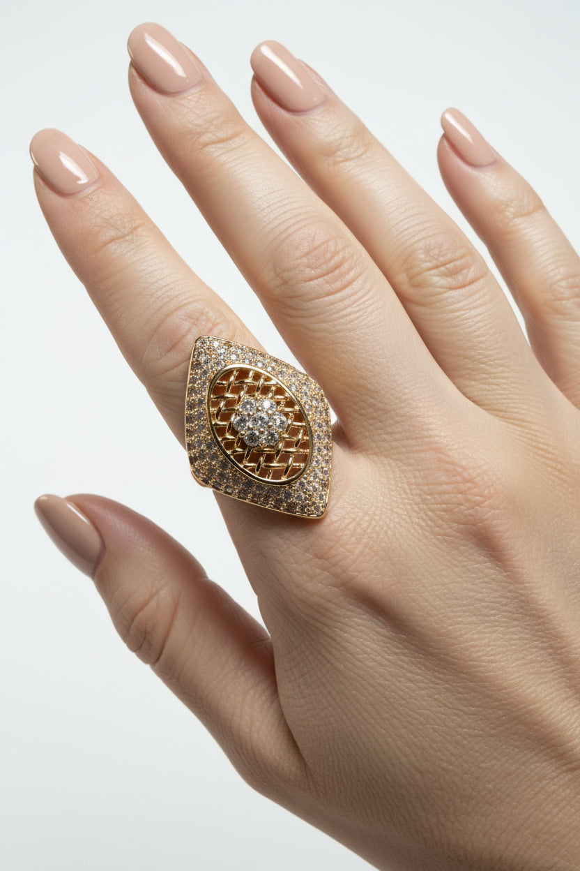 14K CLEAR MARQUISE LATTICE RING