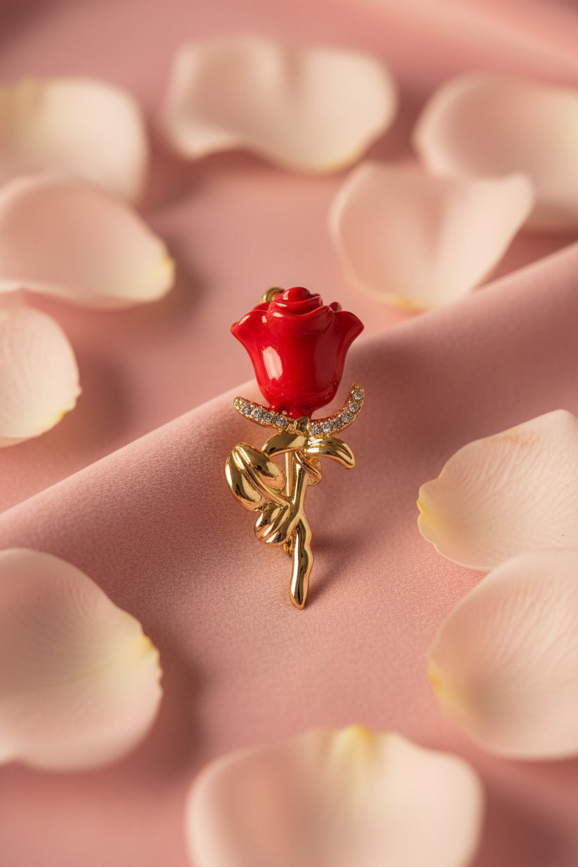 14K RED ROSE PENDANT