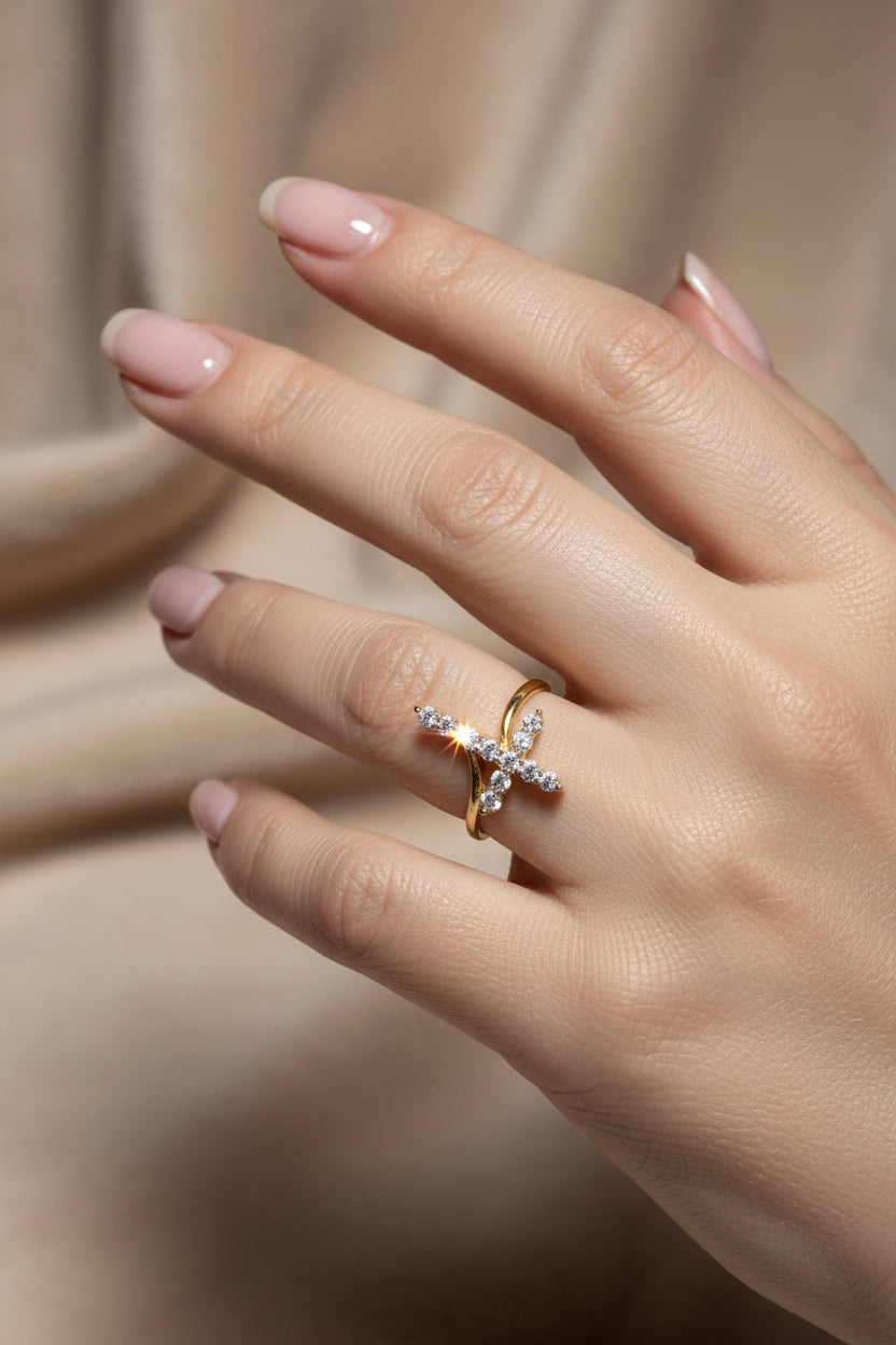 14K CLEAR CROSS RING X000888010