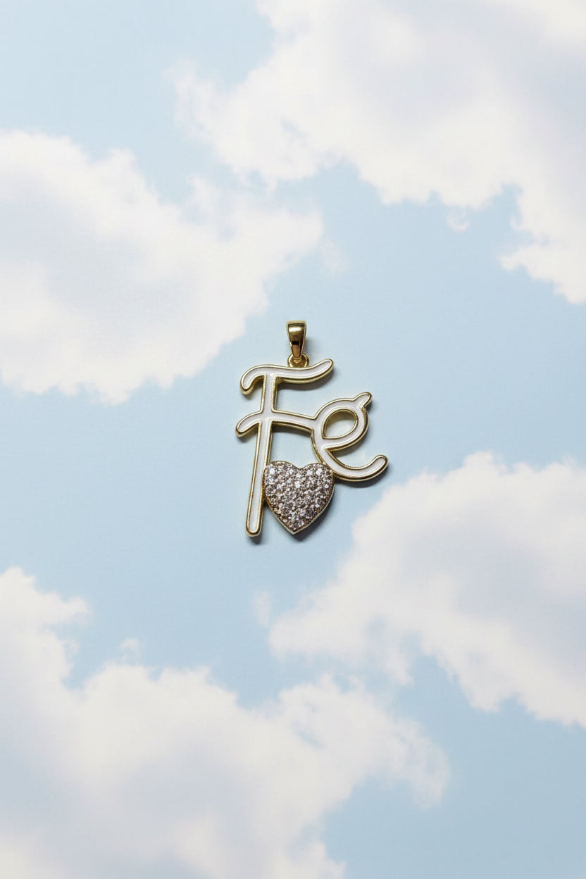 14K WHITE "FE" HEART PENDANT
