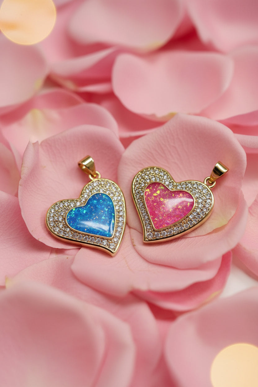 14K OPAL HEART PENDANT - VARIETY