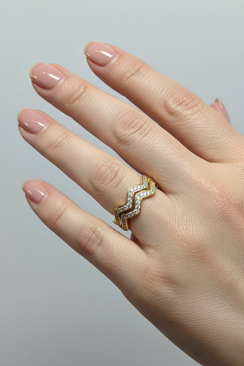 14K CLEAR DOUBLE WAVE RING GJ-10510006