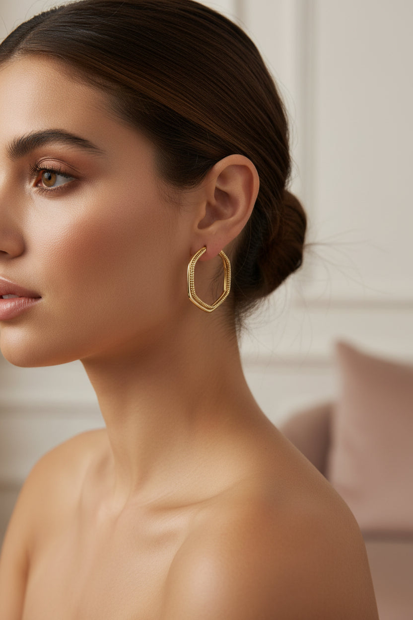14K DOUBLE HEXAGON HOOP R-35770001