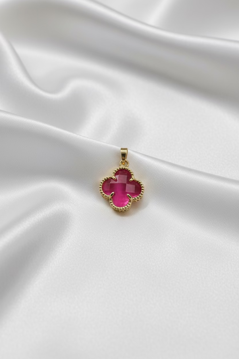 14K RED CRYSTAL CLOVER PENDANT