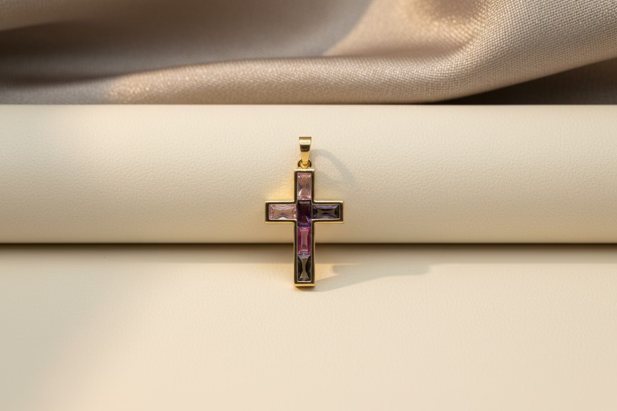 14K MULTI COLOR CROSS PENDANT