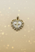 14K PEARL HEART CROSS PENDANT