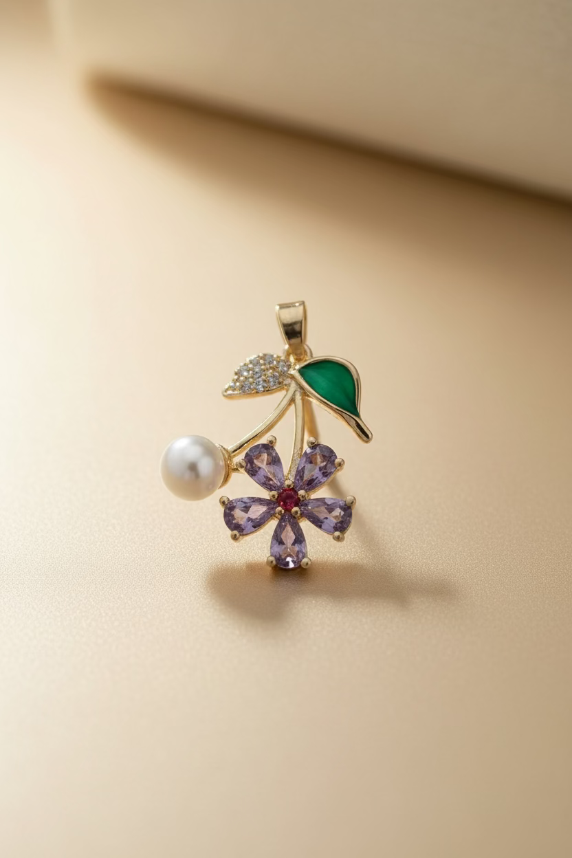 14K PURPLE FLOWER PENDANT