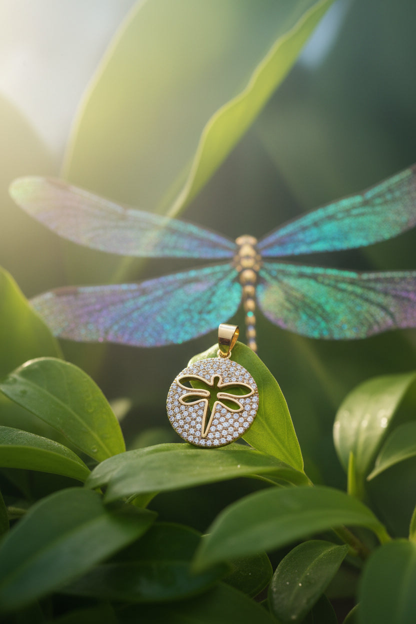 14K DRAGONFLY ROUND PENDANT
