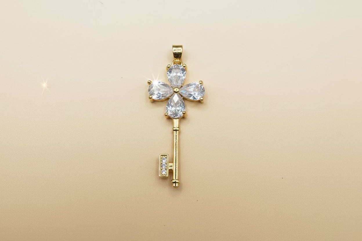 14K CLEAR FLOWER KEY PENDANT