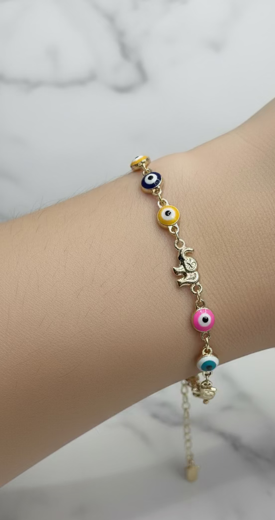 14K MULTI COLOR EVIL EYE ELEPHANT BRACELET CS-06550003