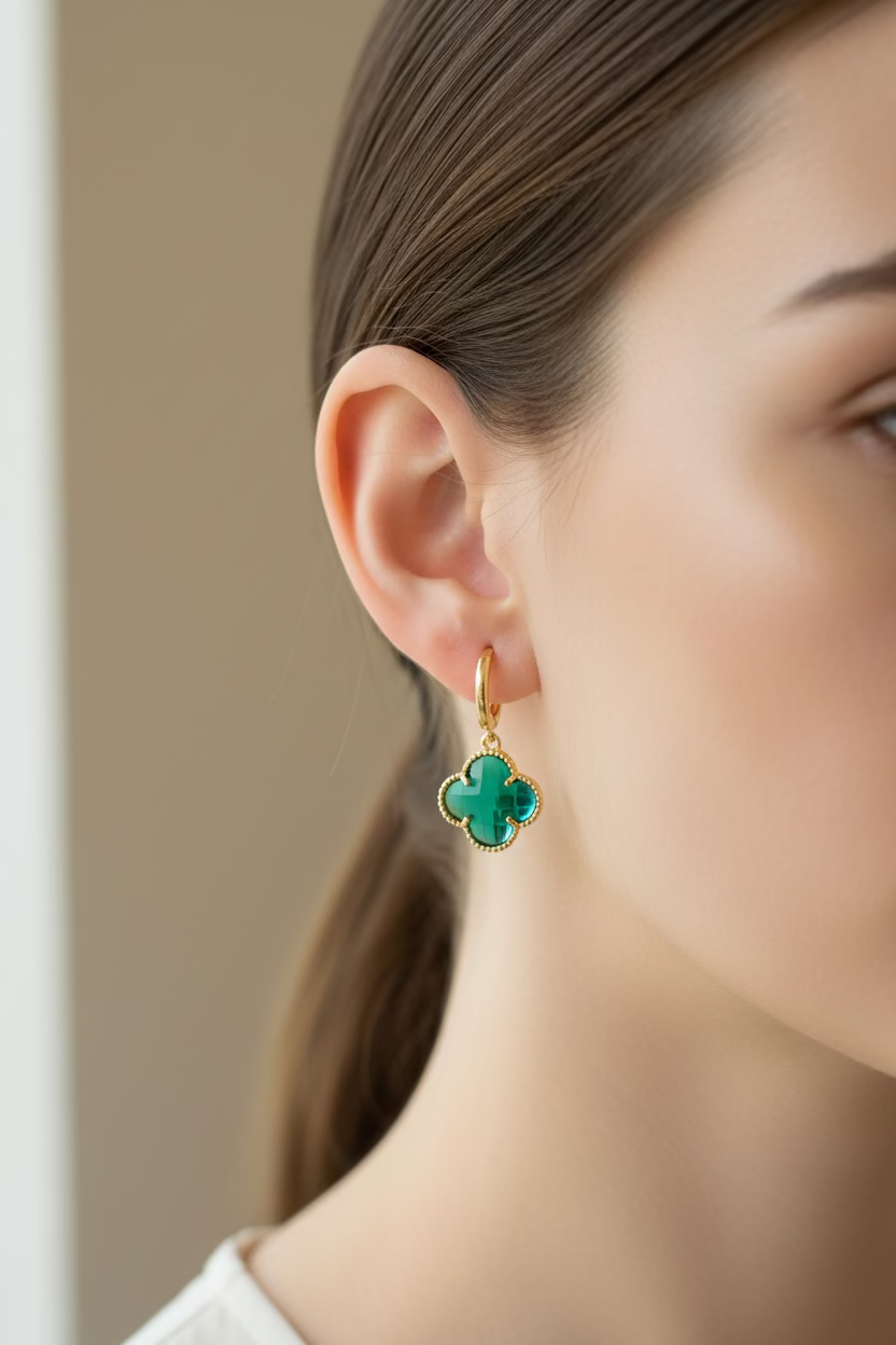 14K GREEN CLOVER DANGLE EARRING RH-08280005